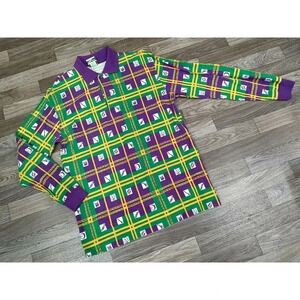 RARE Vintage Mardi Gras Multicolor Mardi Gras King Cake Colors Polo Long Sleeve